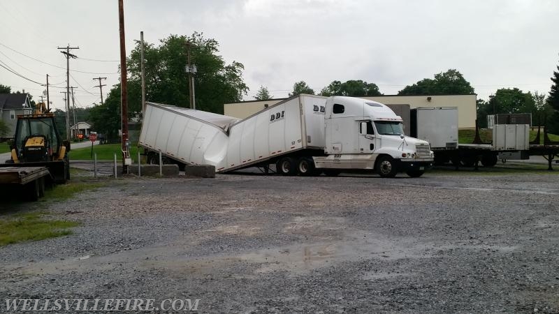 WFC was dispatched for a pole fire/wires, upon responding to the station, a disabled tractor trailer was discovered on Carroll Street, which had a hit a pole about a mile away on the corner of Carlisle Rd and Yeager Rd. Units responded to both locations. Photo by J. Albert