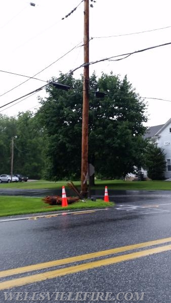 WFC was dispatched for a pole fire/wires, upon responding to the station, a disabled tractor trailer was discovered on Carroll Street, which had a hit a pole about a mile away on the corner of Carlisle Rd and Yeager Rd. Units responded to both locations. Photo by J. Albert