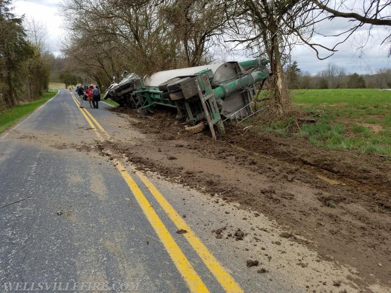 4/24/18 - WFC responded to a tractor trailer on its side on Minebank Rd. No injuries were reported. The road was closed for several hours. Photos by J. Albert