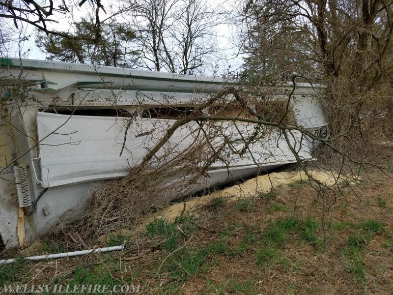 4/24/18 - WFC responded to a tractor trailer on its side on Minebank Rd. No injuries were reported. The road was closed for several hours. Photos by J. Albert