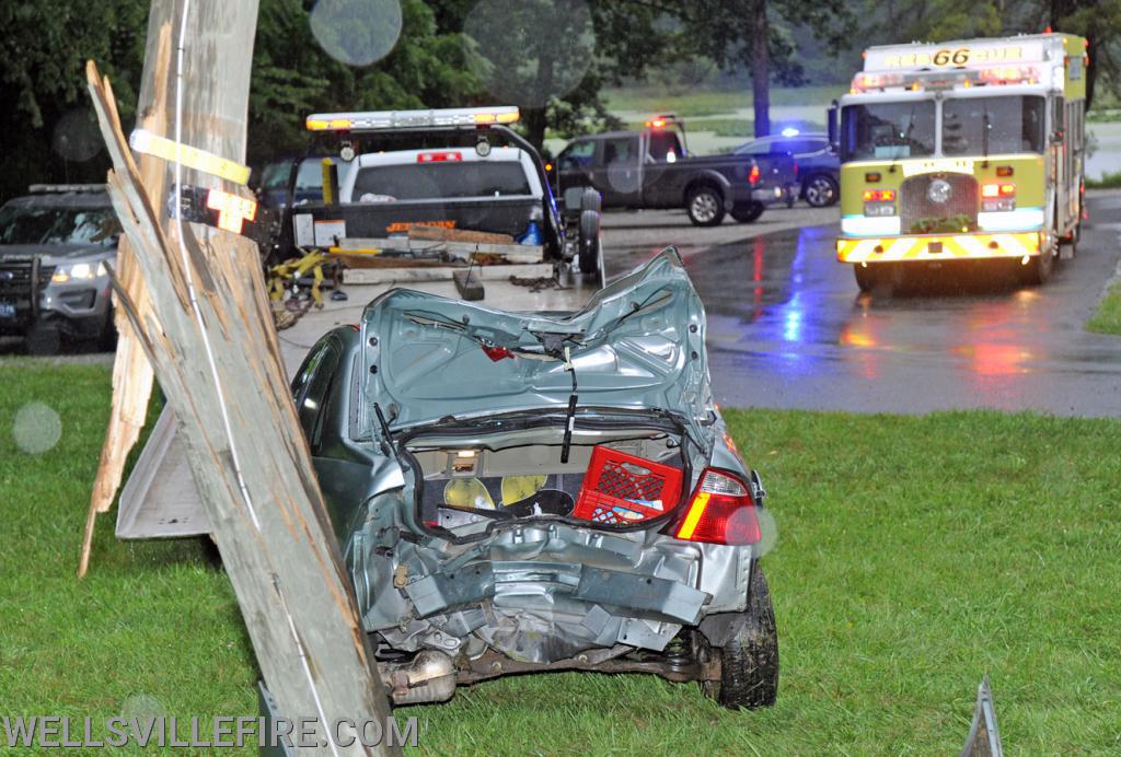 8-4-20, Tuesday morning, a vehicle crashed into utility pole at the Pinchot Park Boat Mooring, 3161 Rosstown Road. photo by curt werner
