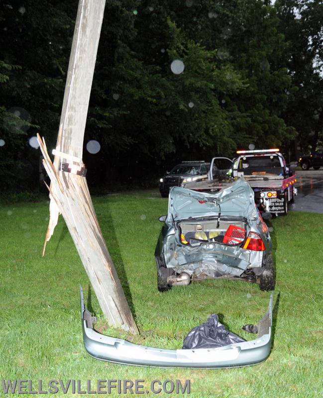 8-4-20, Tuesday morning, a vehicle crashed into utility pole at the Pinchot Park Boat Mooring, 3161 Rosstown Road. photo by curt werner