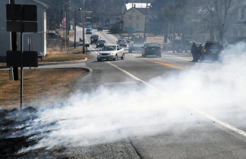 Brush fire on York Road, Thursday, March 19.  photos by Curt Werner