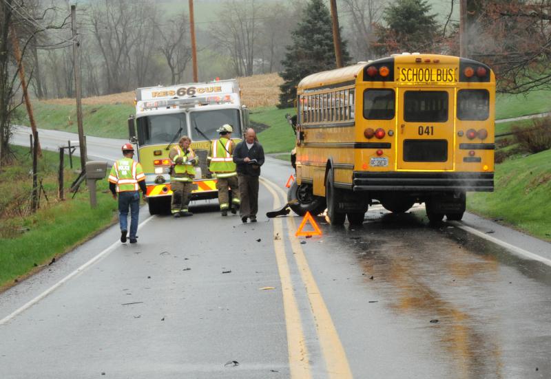 On Monday, April 20, a vehicle hit a Northern School District  school bus on Carlisle Road, Washington Township, at 9:05 a.m.  There was no children on the bus and the driver of the bus was unhurt.  The driver of the vehicle was taken to a local hospital