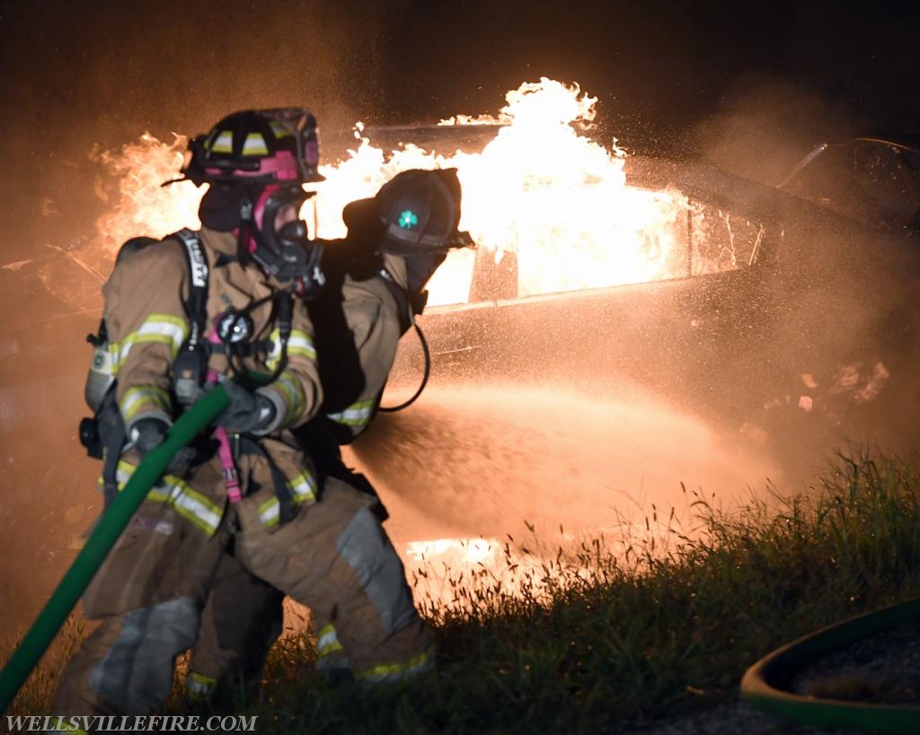 08/18/18, car fire on Old York Road early in morning, :56 a.m.  Wellsville firefighters attack blaze.  photos by curt werner
