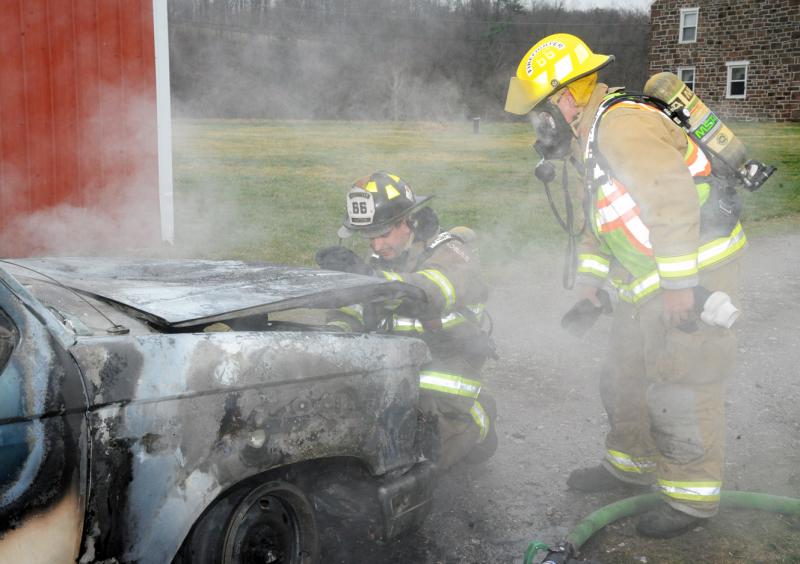 Car fire on Detters Mill Road on Wednesday, April 8.  Photos by Curt Werner