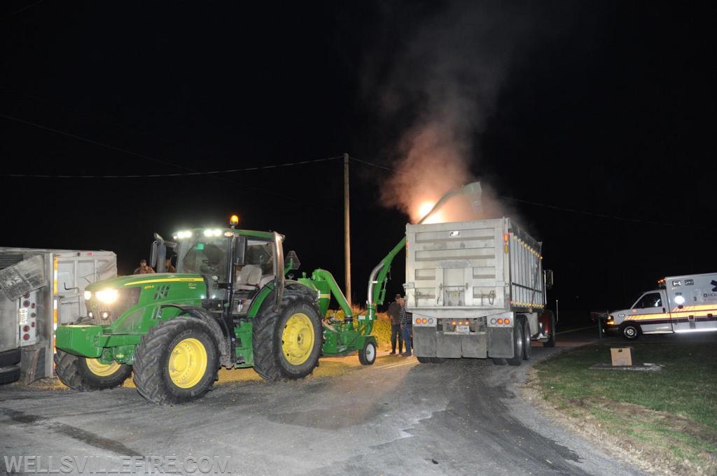 On Tuesday evening, November 19, a school bus and tractor trailer hauling corn collided at the intersection of Ridge Road and Bentz Mill Road.  photos by curt werner