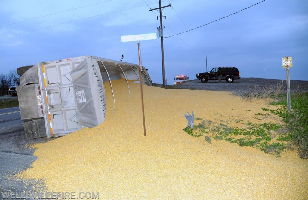 On Tuesday evening, November 19, a school bus and tractor trailer hauling corn collided at the intersection of Ridge Road and Bentz Mill Road.  photos by curt werner