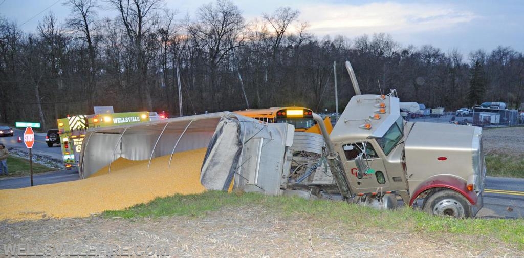 On Tuesday evening, November 19, a school bus and tractor trailer hauling corn collided at the intersection of Ridge Road and Bentz Mill Road.  photos by curt werner