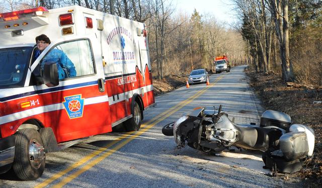 Motorcycle hits deer on Fickes/Quarry Road on 04/01/14.  photos by Curt Werner