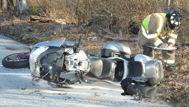 Motorcycle hits deer on Fickes/Quarry Road on 04/01/14.  photos by Curt Werner