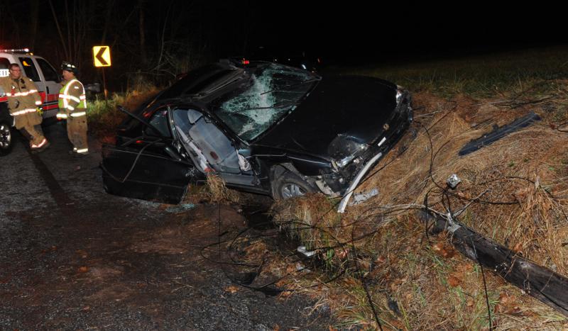 On Friday night, November 27, 11:36 p.m., a driver lost control and ran into a telephone pole near the intersection of Harmony Grove Road and Detters Mill Road, Warrington Township, becoming entrapped.    Dover Townhip, Wellsvile Fire Company, Dover Ambulance, fire police and Pa. State Police were on the scene.  On person was taken to an area hospital.On Friday night, November 27, 11:36 p.m., a driver lost control and ran into a telephone pole near the intersection of Harmony Grove Road and Detters Mill Road, Warrington Township, becoming entrapped.    Dover Townhip, Wellsvile Fire Company, Dover Ambulance, fire police and Pa. State Police were on the scene.  On person was taken to an area hospital.