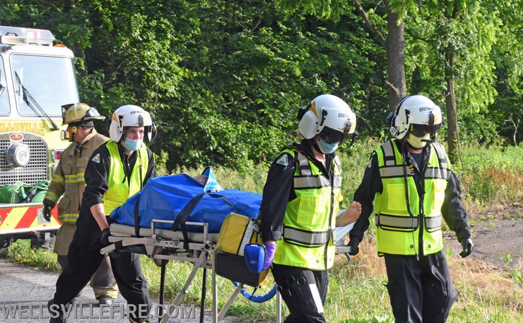 Early Wednesday morning a crash with entrapment near the intersection of Kralltown Road and Ridge Road, Washington Township.  Driver was flown by State MedEvac to an area hospital.  Wellsville Fire Company and fire police, Gelsinger EMS and Pa. State Police were on the scene.