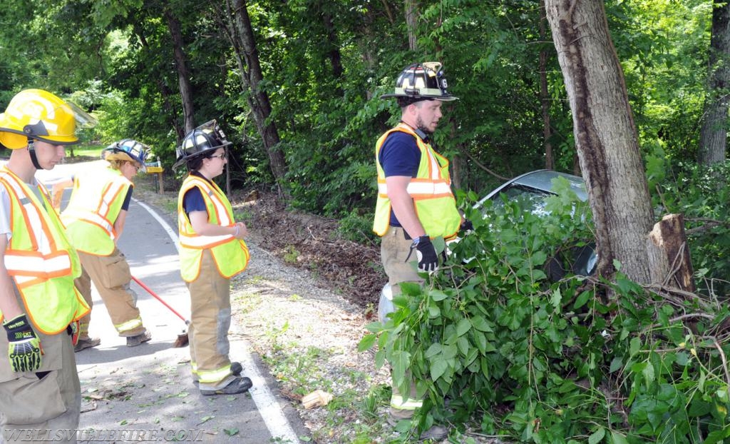 Car into tree on Lisburn Road on Monday, June 25.  photos by Curt Werner