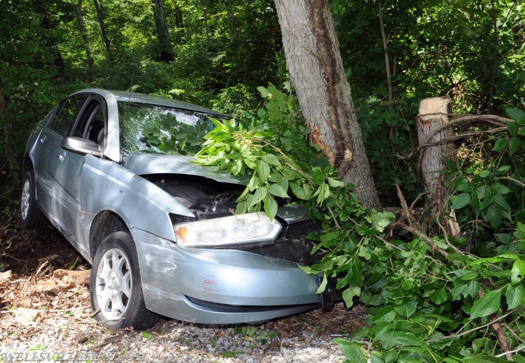 Car into tree on Lisburn Road on Monday, June 25.  photos by Curt Werner