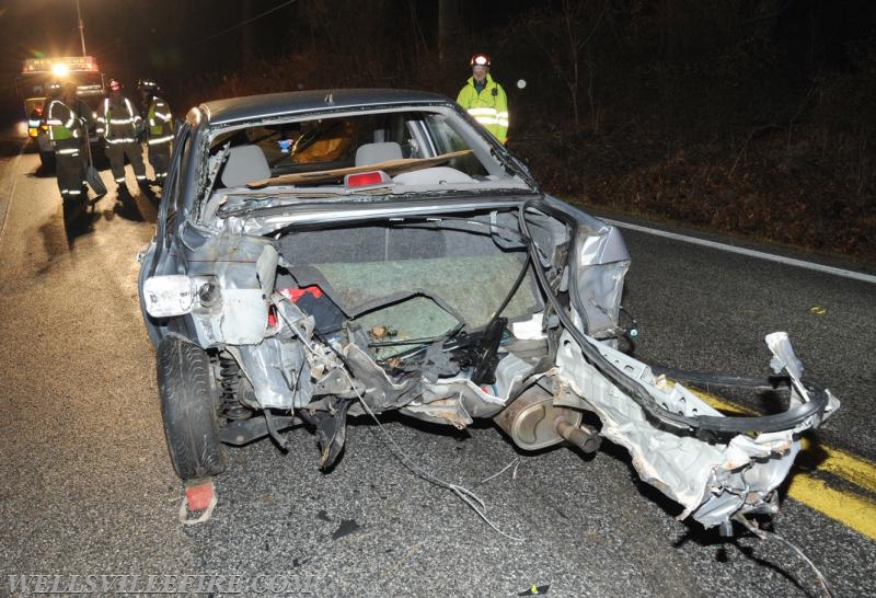 Vehicle into telephone pole on Monday, December 26 in Warrington Township.  photo by curt werner
