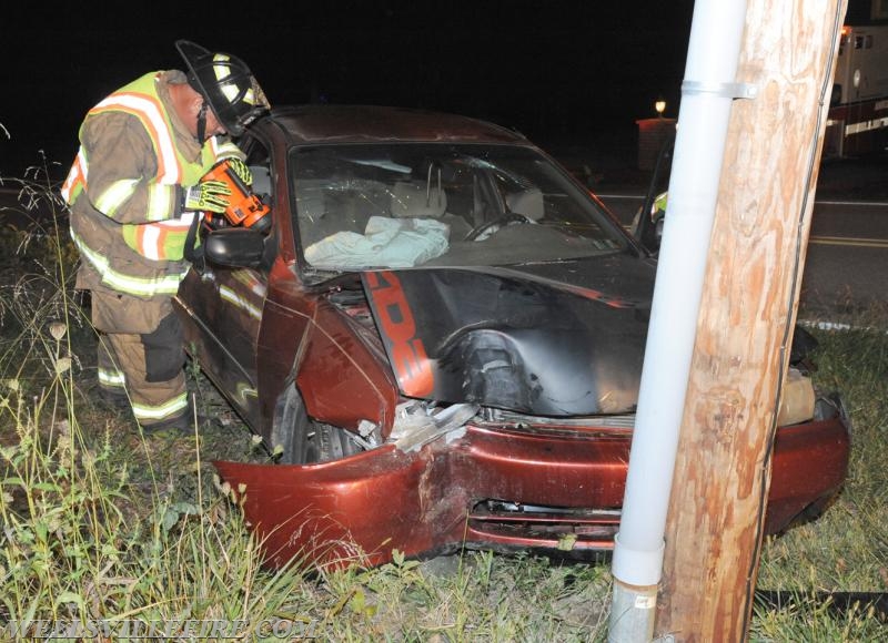 On Thursday, September 22, 8:32 p.m., a driver lost control and hit a telephone pole in the 1700 block of Pintetown Road, Warrington Township.  Wellsville Fire Company, fire police and the Pa. State Police were on the scene.
