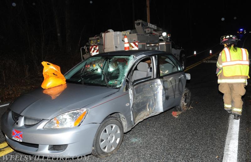 Vehicle into telephone pole on Monday, December 26 in Warrington Township.  photo by curt werner