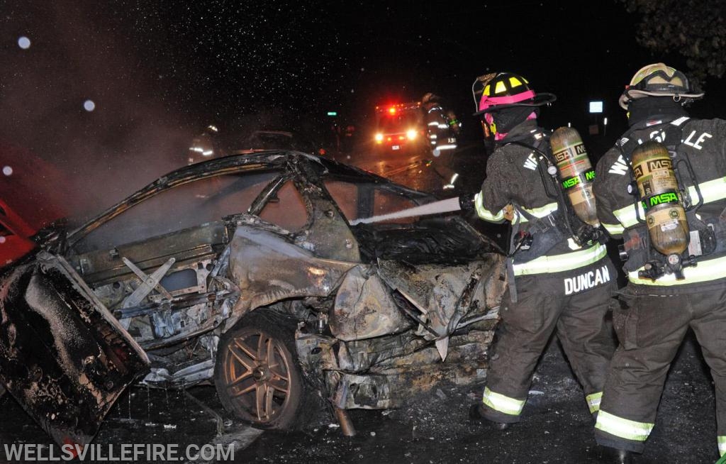 On Thursday, November 1, a three vehicle accident occurred in the six hundred block of Old York Road, Warrington Township.  One of the vehicles caught fire after impact.  Wellsville Fire Company quick response  put out the fire.  Fire police, EMS and Pa. State Police were also on the scene.  Injured were taken to local hospital. photos by curt werner
