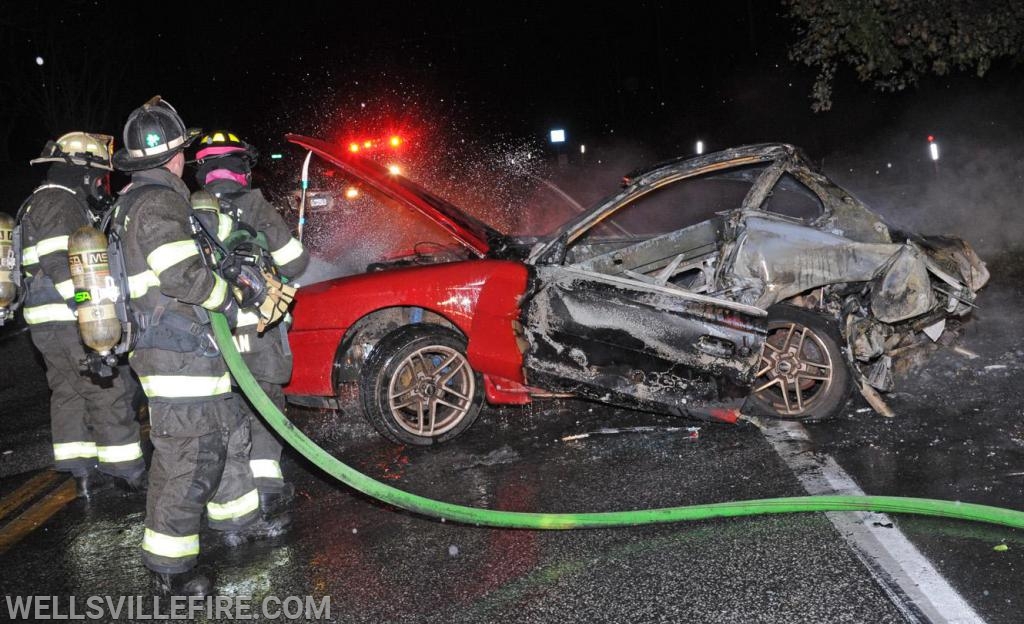 On Thursday, November 1, a three vehicle accident occurred in the six hundred block of Old York Road, Warrington Township.  One of the vehicles caught fire after impact.  Wellsville Fire Company quick response  put out the fire.  Fire police, EMS and Pa. State Police were also on the scene.  Injured were taken to local hospital. photos by curt werner
