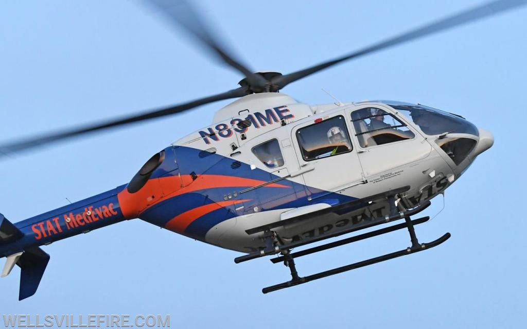 Emergency scene, Stat MedEvac and Wellsville Fire Company off Ridge Road on Monday, April 1.  photo by curt werner
