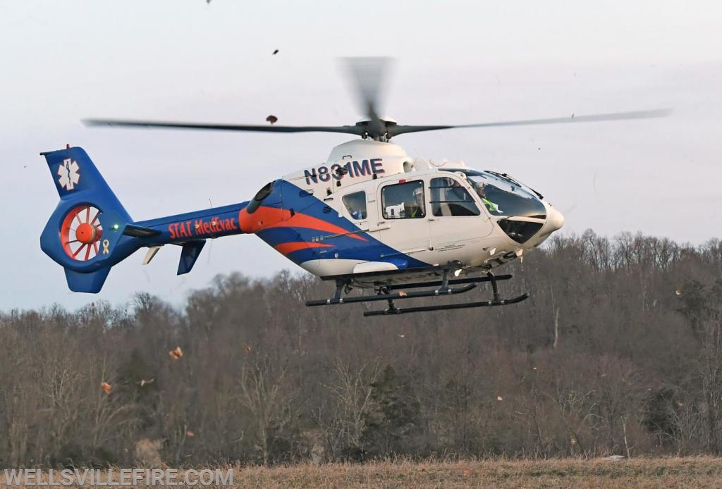 Emergency scene, Stat MedEvac and Wellsville Fire Company off Ridge Road on Monday, April 1.  photo by curt werner