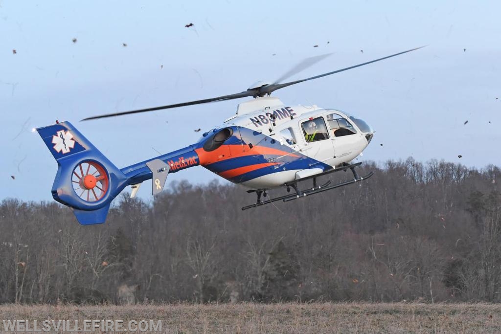 Emergency scene, Stat MedEvac and Wellsville Fire Company off Ridge Road on Monday, April 1.  photo by curt werner