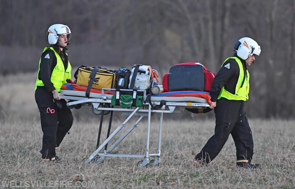 Emergency scene, Stat MedEvac and Wellsville Fire Company off Ridge Road on Monday, April 1.  photo by curt werner