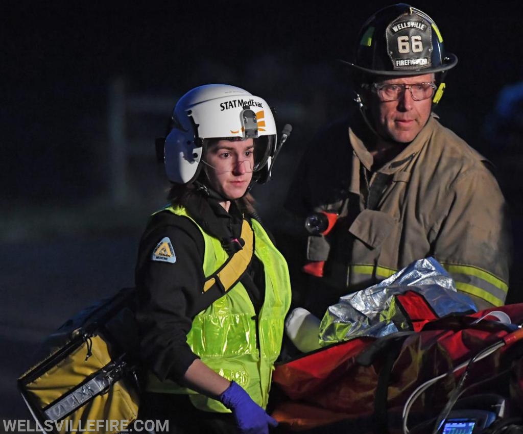 Emergency scene, Stat MedEvac and Wellsville Fire Company off Ridge Road on Monday, April 1.  photo by curt werner