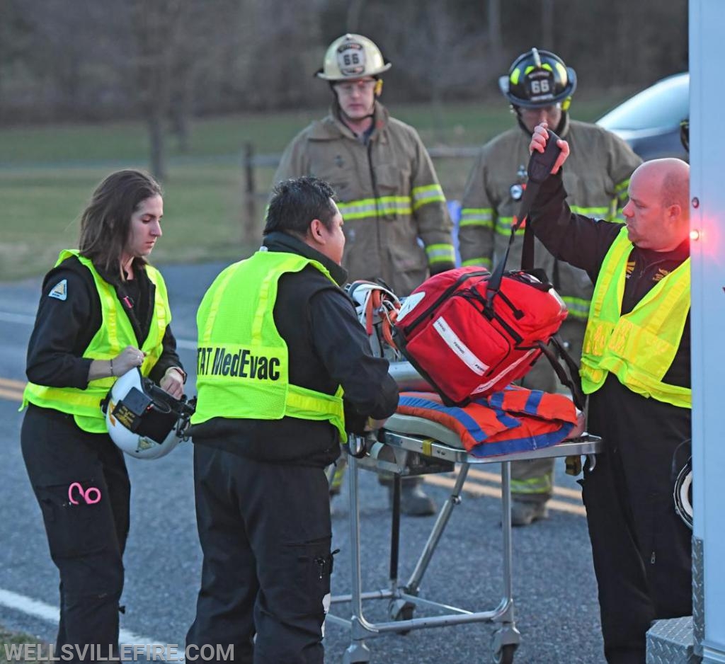 Emergency scene, Stat MedEvac and Wellsville Fire Company off Ridge Road on Monday, April 1.  photo by curt werner