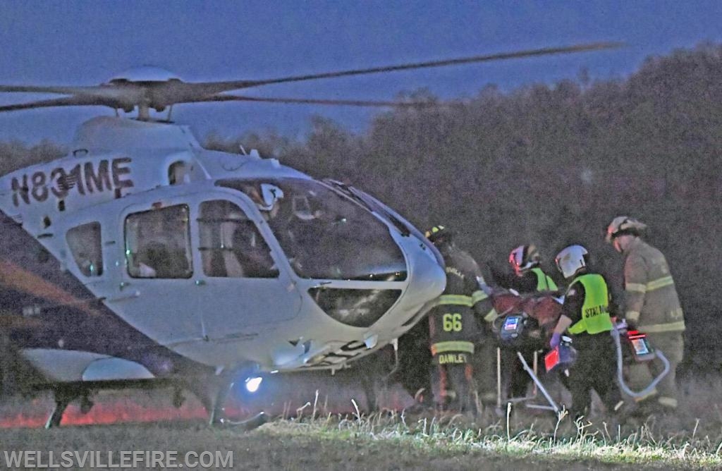 Emergency scene, Stat MedEvac and Wellsville Fire Company off Ridge Road on Monday, April 1.  photo by curt werner