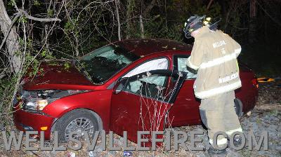 Vehicle into tree, Monday May 11, in the Eighty eight hundred block of Carlisle Road, Warrington, Township.  Wellsville Fire Company and fire police, Geisinger EMS and Pa. State Police on the scene.  photos by curt werner
