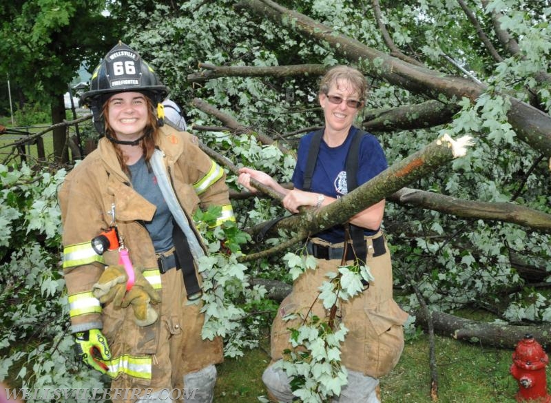 On Tuesday, June 28, 4:01 p.m., Wellsville Fire Company responded to a large tree knocked down by high winds in Warrington Township, Poplar Road.  The tree just missed falling into the house.  No injuries.   Photos by Curt Werner