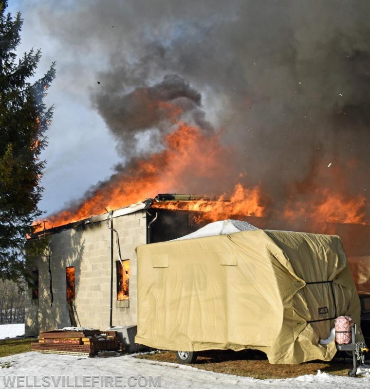 On Wednesday, January 8, 2020, a garage fire in the eight hundred block of Wellsville Road, Washington Township.  photos by curt werner
