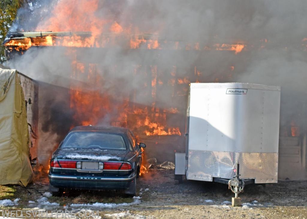 On Wednesday, January 8, 2020, a garage fire in the eight hundred block of Wellsville Road, Washington Township.  photos by curt werner