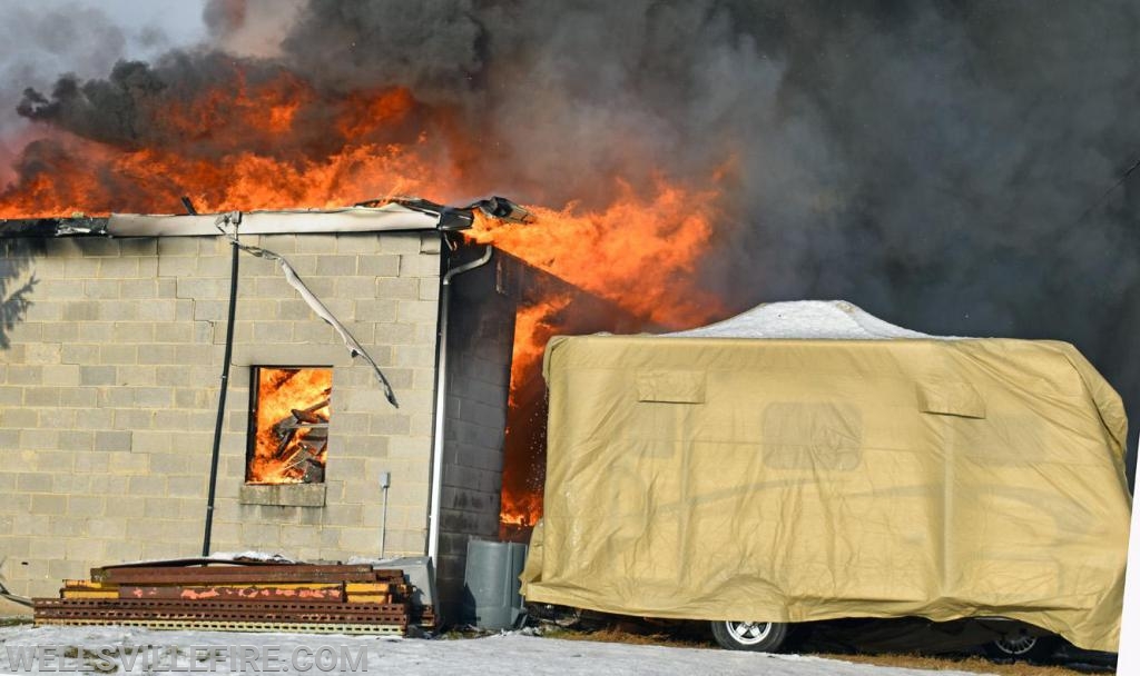 On Wednesday, January 8, 2020, a garage fire in the eight hundred block of Wellsville Road, Washington Township.  photos by curt werner