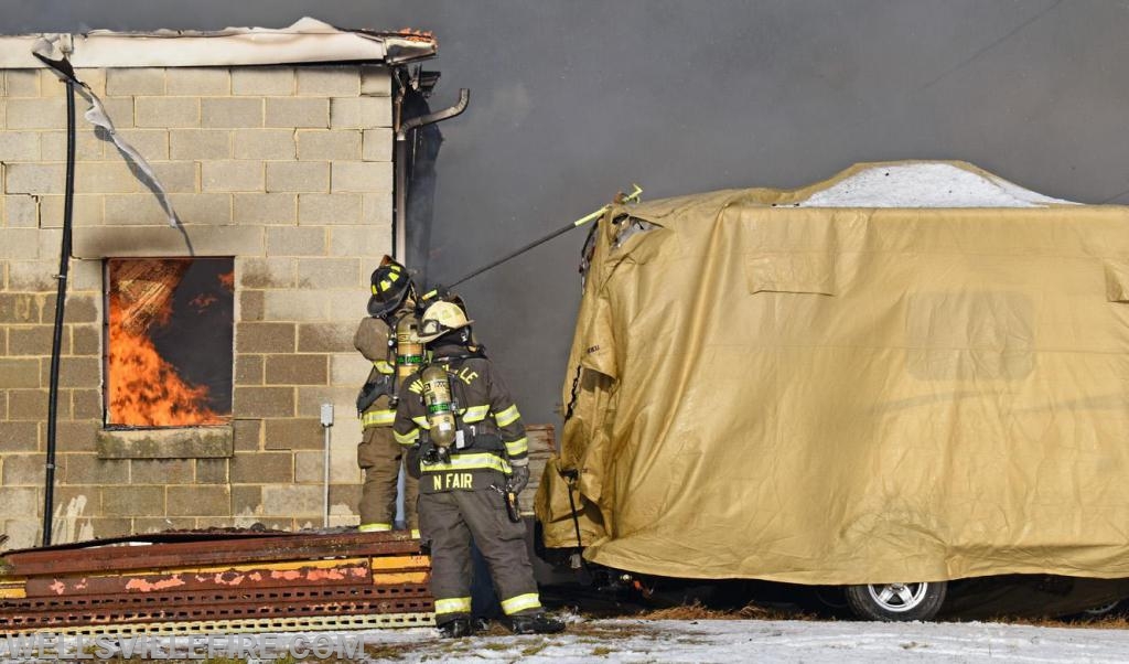 On Wednesday, January 8, 2020, a garage fire in the eight hundred block of Wellsville Road, Washington Township.  photos by curt werner