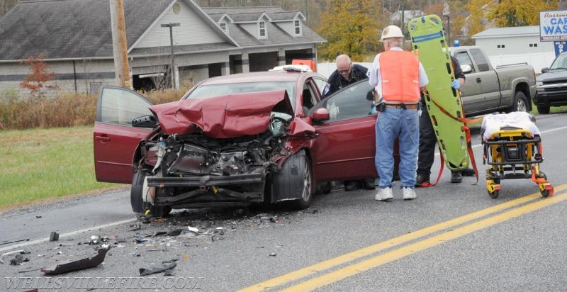 Crash 11/03/16, car into back of truck.  One to hospital. Photo by Curt Werner