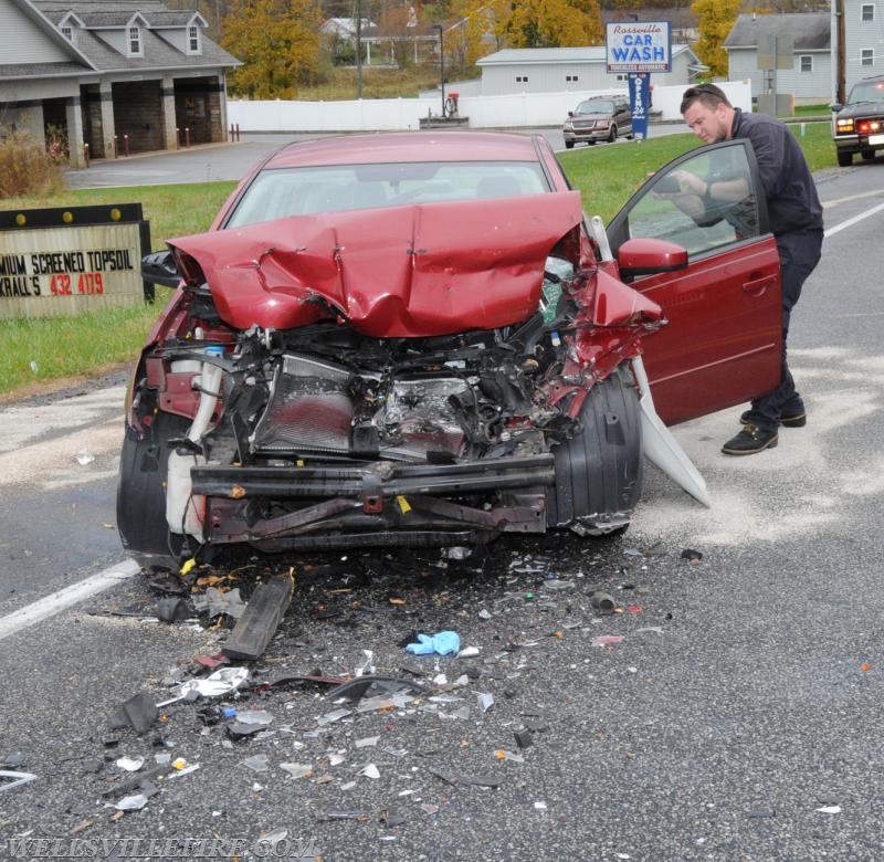 Crash 11/03/16, car into back of truck.  One to hospital. Photo by Curt Werner