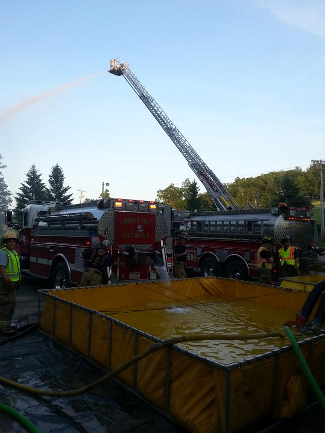 Water Supply Training with local fire companies. 
Companies participating: Wellsville, Fairview, Lisburn, Goldsboro, Strinestown, York Haven, Upper Allen, Lake Mead, Dover Boro, East Berlin.

Photo by Jacob Albert.