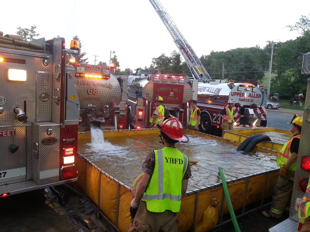 Water Supply Training with local fire companies. 
Companies participating: Wellsville, Fairview, Lisburn, Goldsboro, Strinestown, York Haven, Upper Allen, Lake Mead, Dover Boro, East Berlin.

Photo by Jacob Albert.