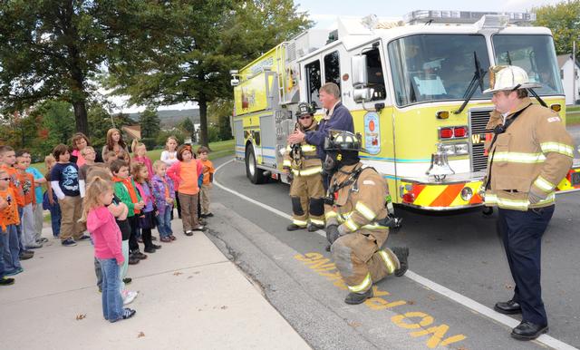 Wellsville Elementary School has fire drills with Wellsville Fire Company during Fire Prev. week by Curt Werner