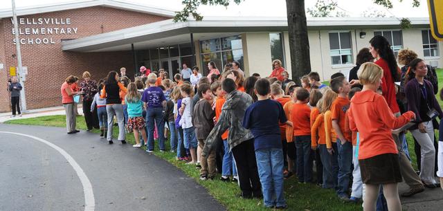 Wellsville Elementary School has fire drills with Wellsville Fire Company during Fire Prev. week