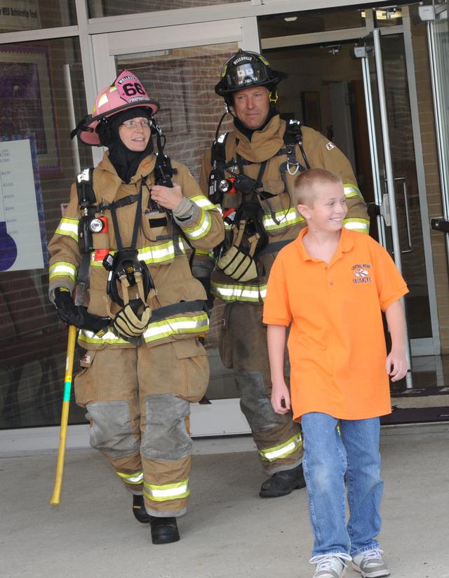 Wellsville Elementary School has fire drills with Wellsville Fire Company during Fire Prev. week by Curt Werner